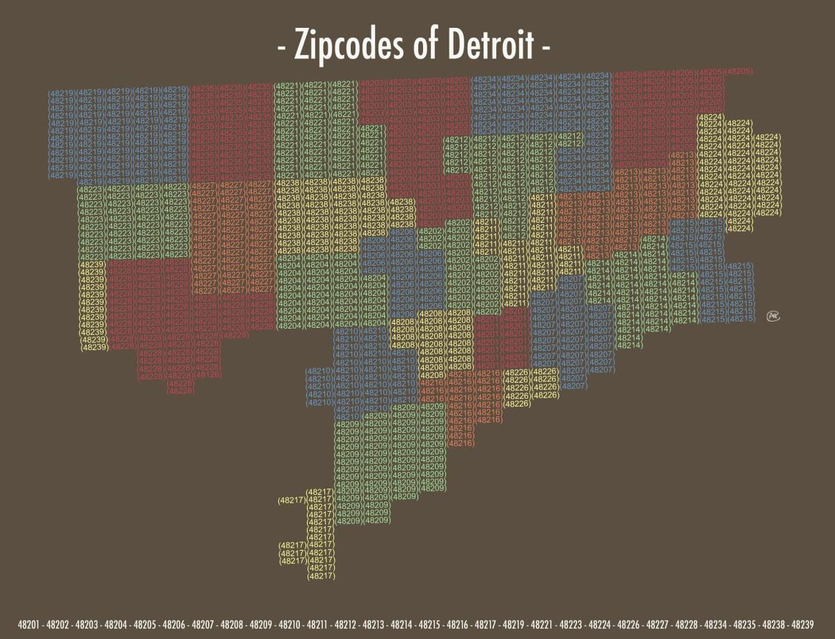 kòd postal kat jeyografik Detroit