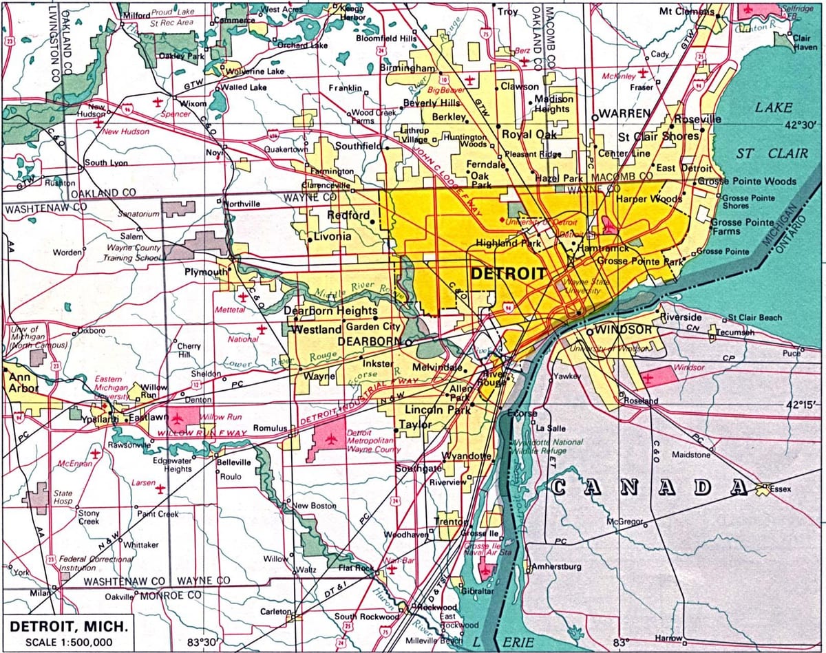 tout savann pou bèt yo nan Detroit kat jeyografik