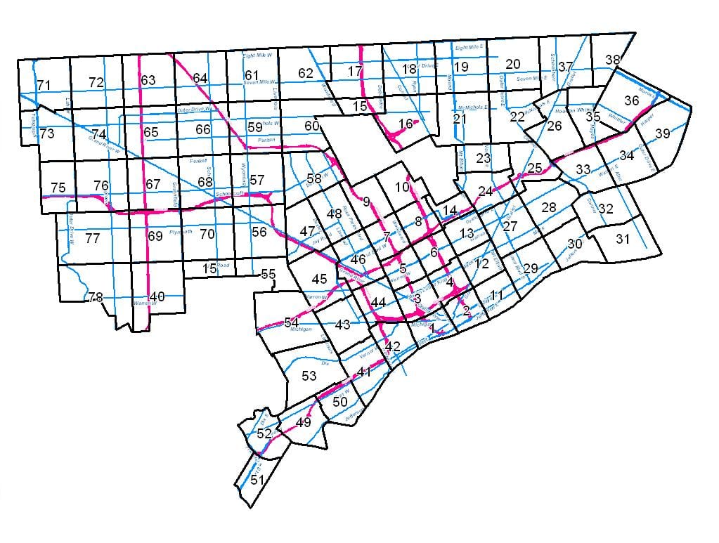 Detroit dekoupaj an zòn kat jeyografik