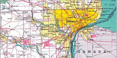 Kat jeyografik tout savann pou bèt yo nan Detroit
